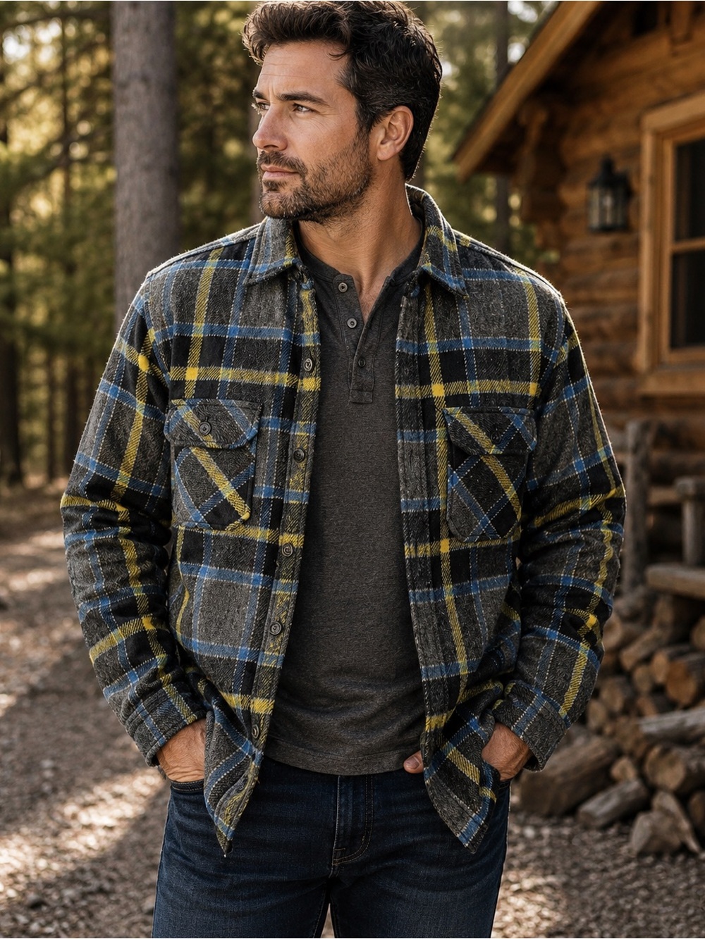 Rugged Wear RSVP Wool Linen Blend Plaid Shacket Men’s Small Outdoor Jacket